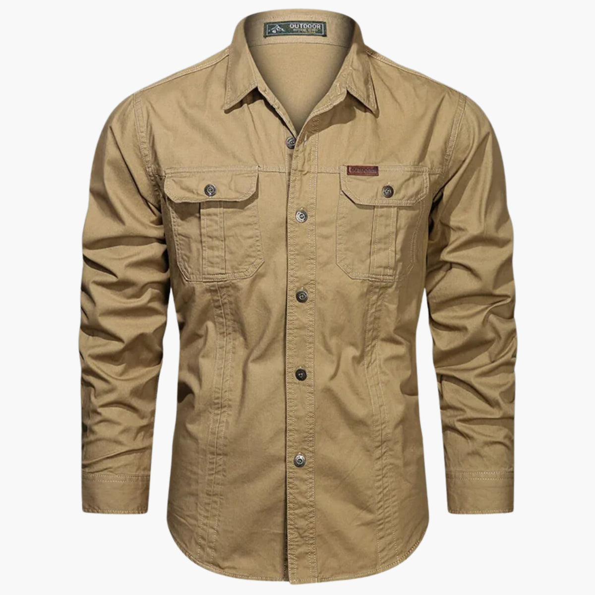 Men's Outdoor Long Sleeve Shirt with Button Closure and Chest Pockets