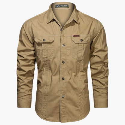 Men's Outdoor Long Sleeve Shirt with Button Closure and Chest Pockets
