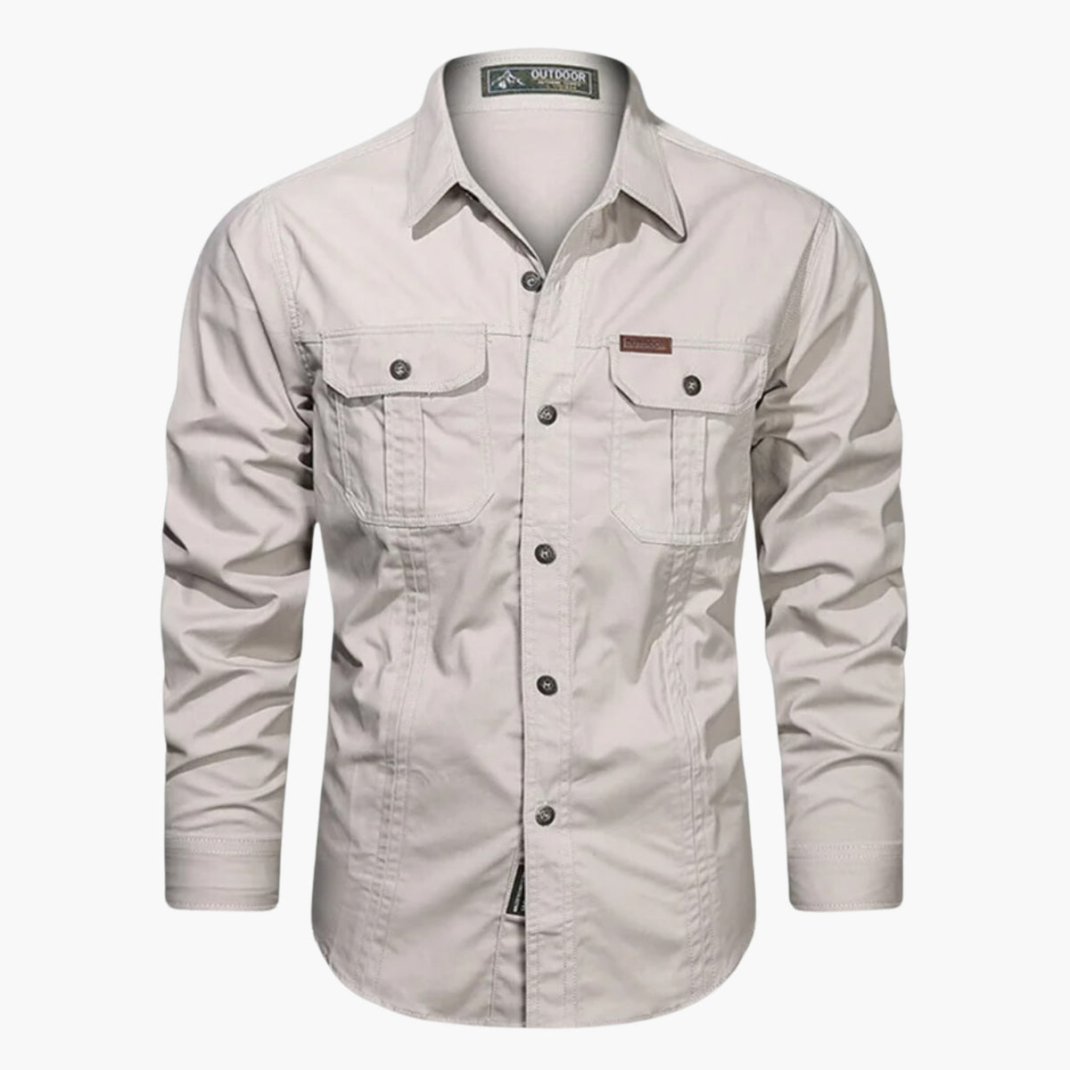 Men's Outdoor Long Sleeve Shirt with Button Closure and Chest Pockets