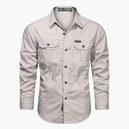 Men's Outdoor Long Sleeve Shirt with Button Closure and Chest Pockets