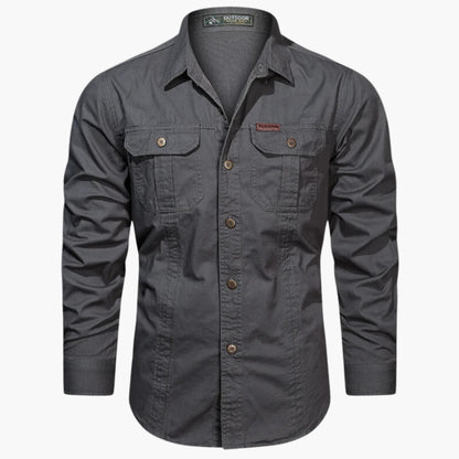 Men's Outdoor Long Sleeve Shirt with Button Closure and Chest Pockets