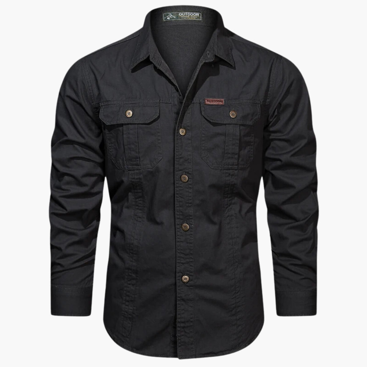 Men's Outdoor Long Sleeve Shirt with Button Closure and Chest Pockets
