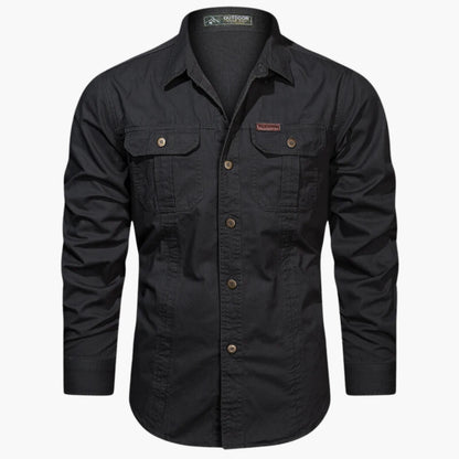 Men's Outdoor Long Sleeve Shirt with Button Closure and Chest Pockets