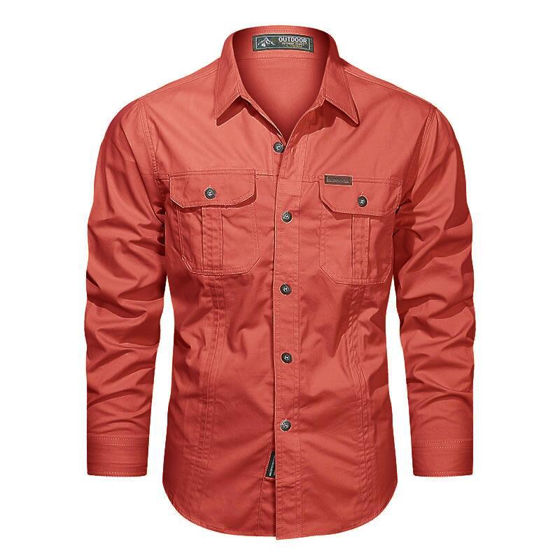 Men's Outdoor Long Sleeve Shirt with Button Closure and Chest Pockets