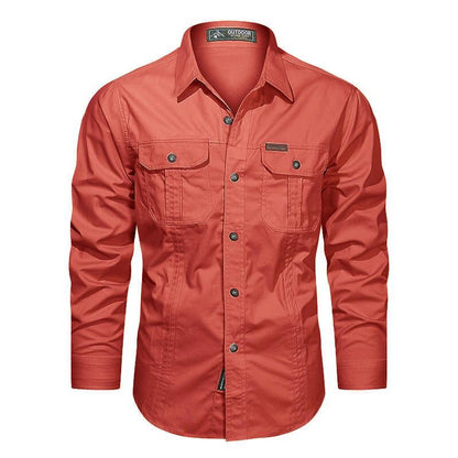 Men's Outdoor Long Sleeve Shirt with Button Closure and Chest Pockets