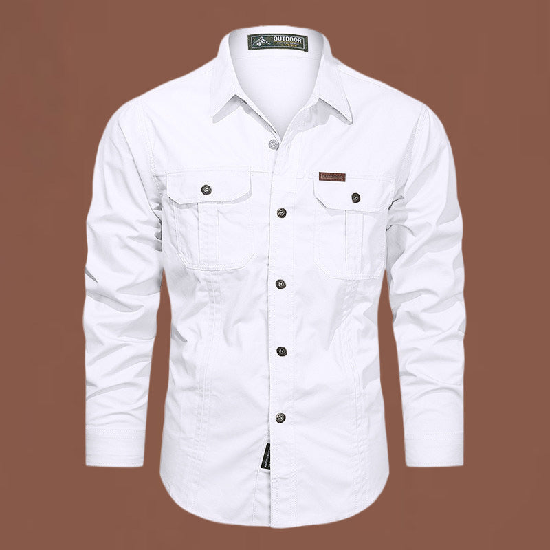 Men's Outdoor Long Sleeve Shirt with Button Closure and Chest Pockets