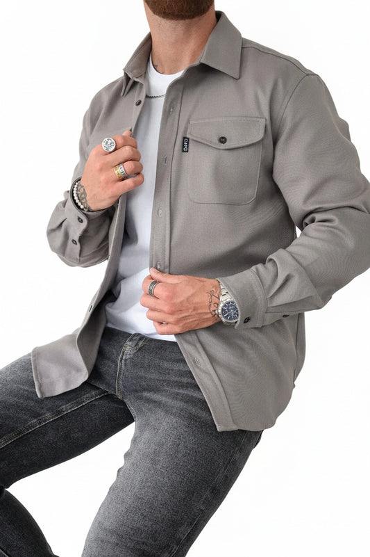Men's Overshirt Long Sleeve with Chest Pockets and Button Closure
