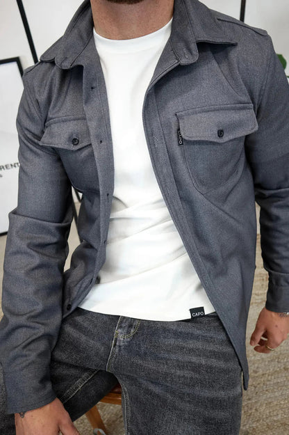 Men's Overshirt Long Sleeve with Chest Pockets and Button Closure