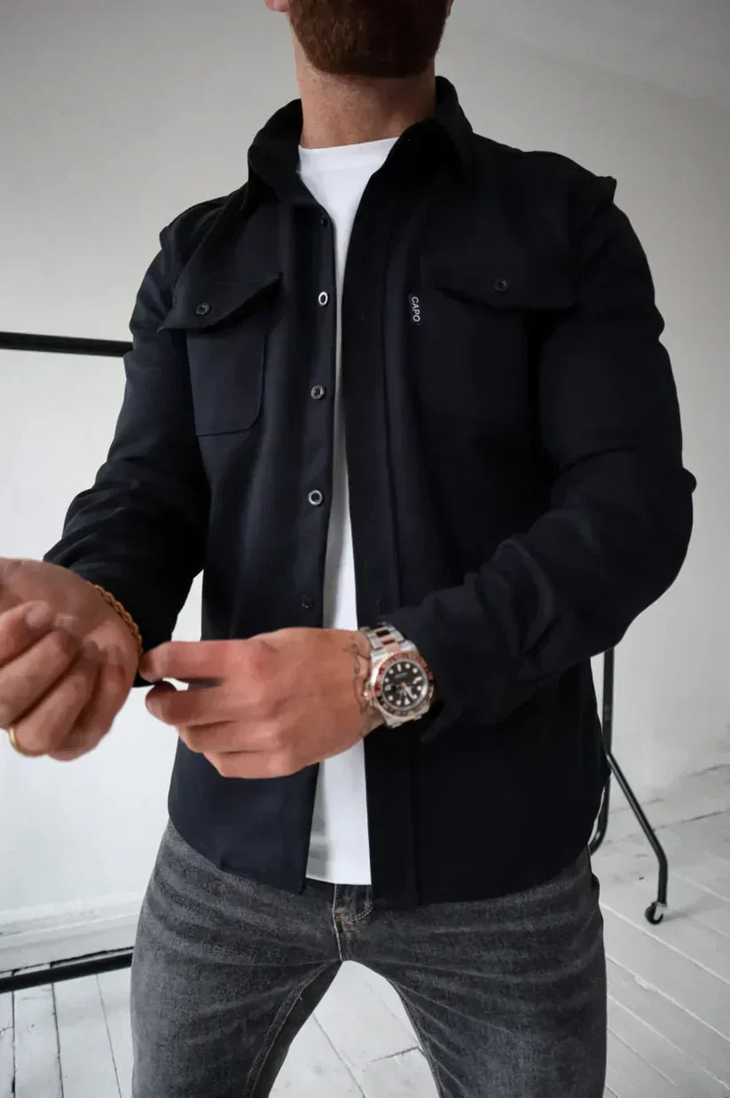 Men's Overshirt Long Sleeve with Chest Pockets and Button Closure