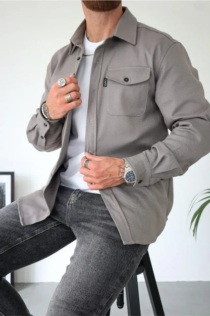 Men's Overshirt Long Sleeve with Chest Pockets and Button Closure