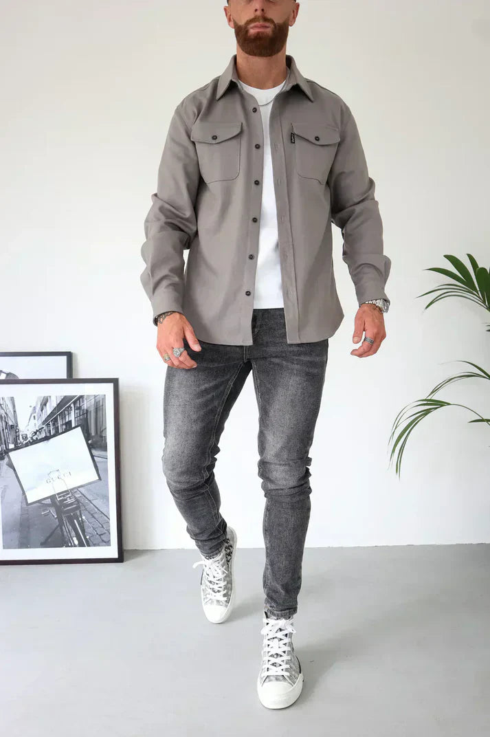 Men's Overshirt Long Sleeve with Chest Pockets and Button Closure