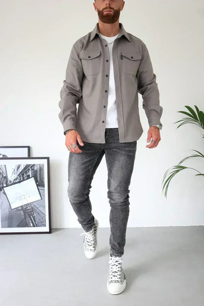 Men's Overshirt Long Sleeve with Chest Pockets and Button Closure