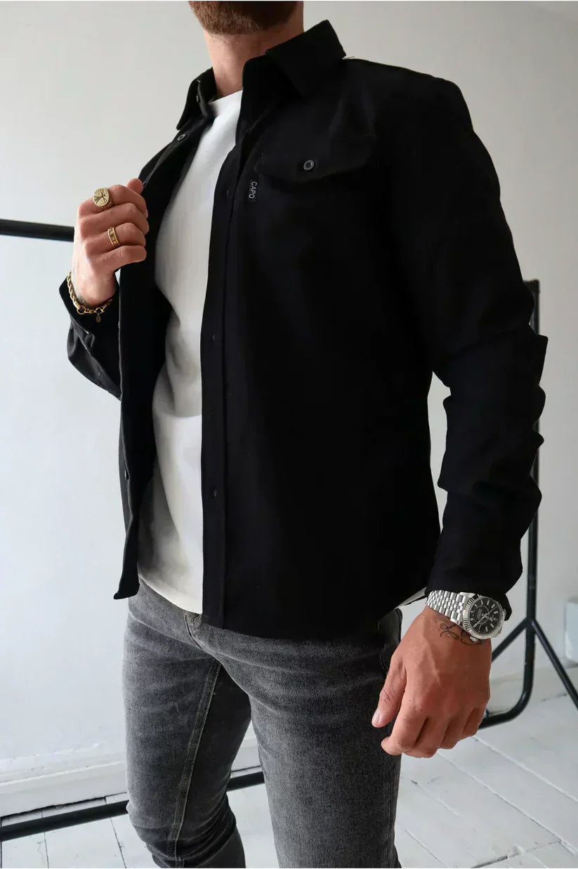 Men's Overshirt Long Sleeve with Chest Pockets and Button Closure