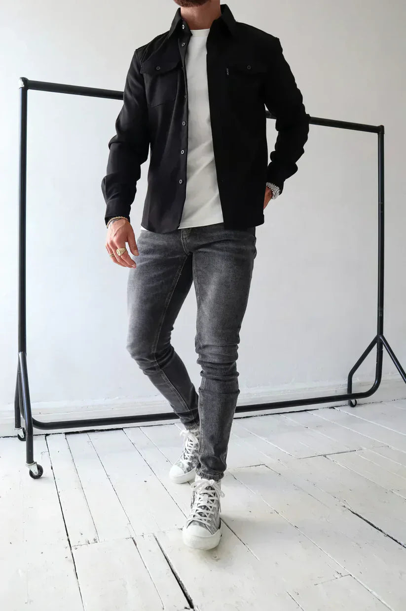Men's Overshirt Long Sleeve with Chest Pockets and Button Closure