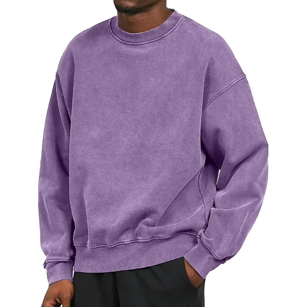 Men's Oversized Crewneck Sweatshirt with Drop Shoulders and Ribbed Cuffs