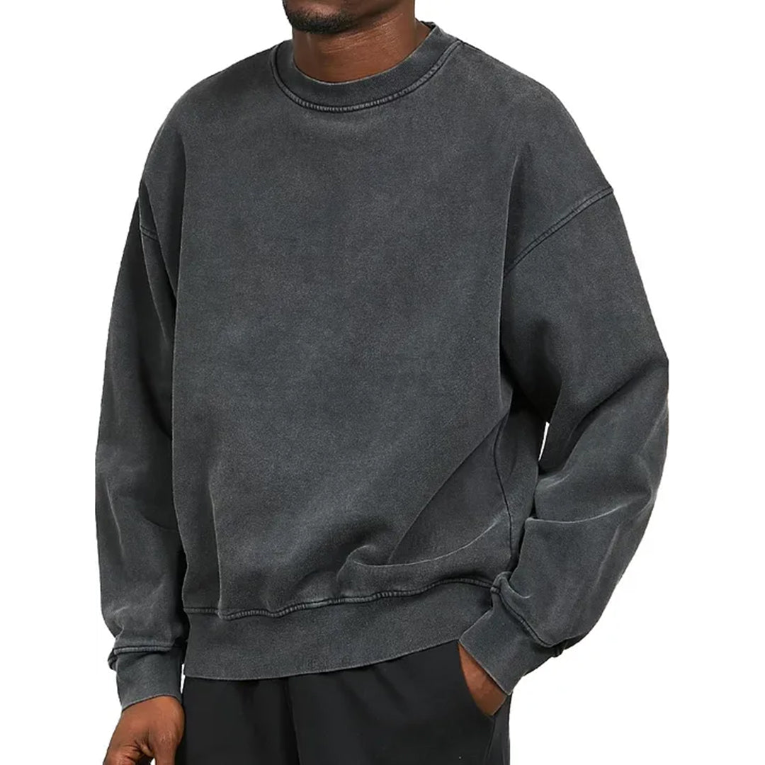 Men's Oversized Crewneck Sweatshirt with Drop Shoulders and Ribbed Cuffs
