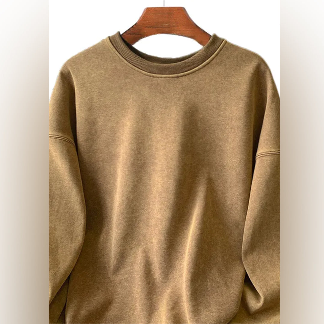 Men's Oversized Crewneck Sweatshirt with Drop Shoulders and Ribbed Cuffs