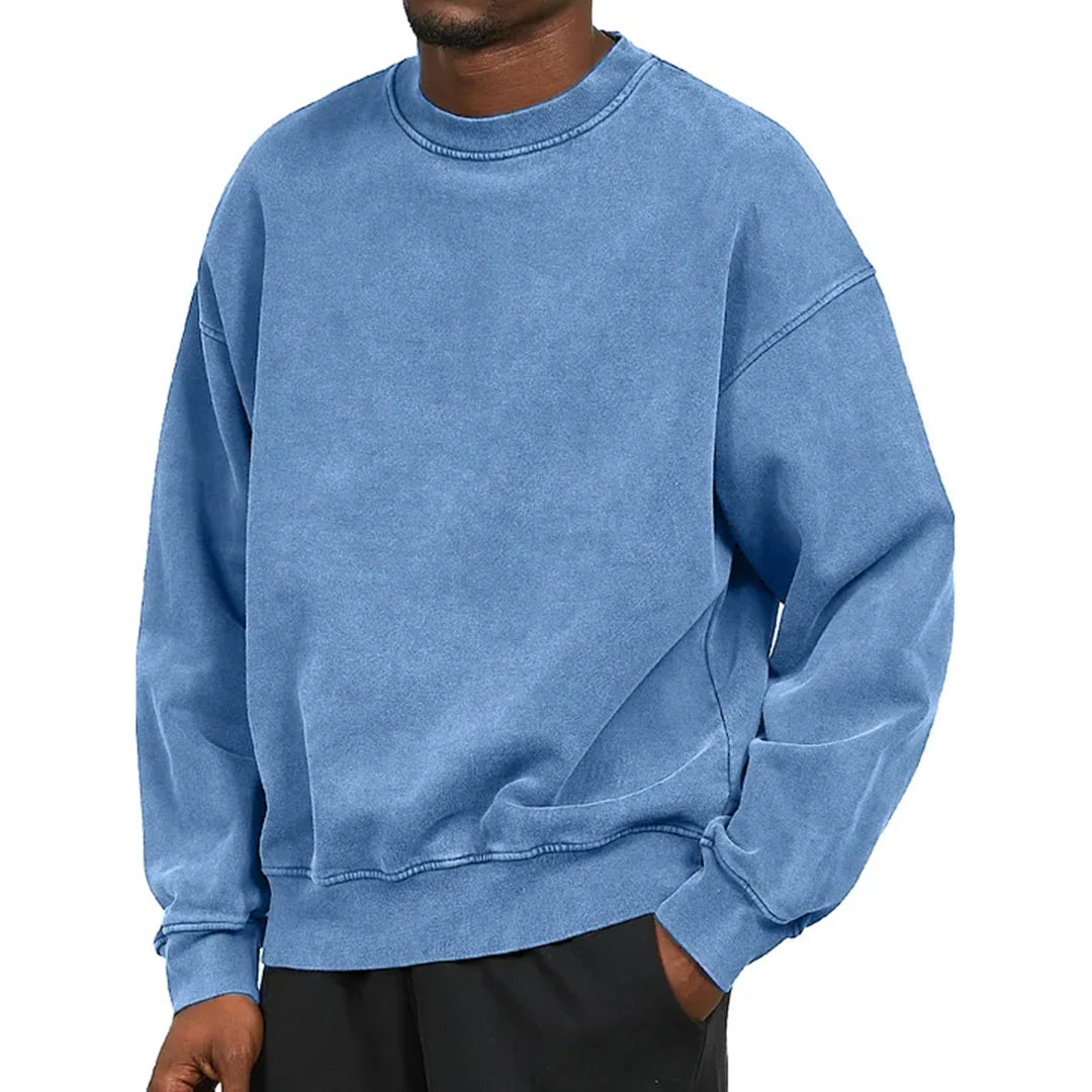 Men's Oversized Crewneck Sweatshirt with Drop Shoulders and Ribbed Cuffs