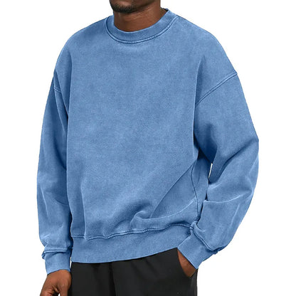 Men's Oversized Crewneck Sweatshirt with Drop Shoulders and Ribbed Cuffs