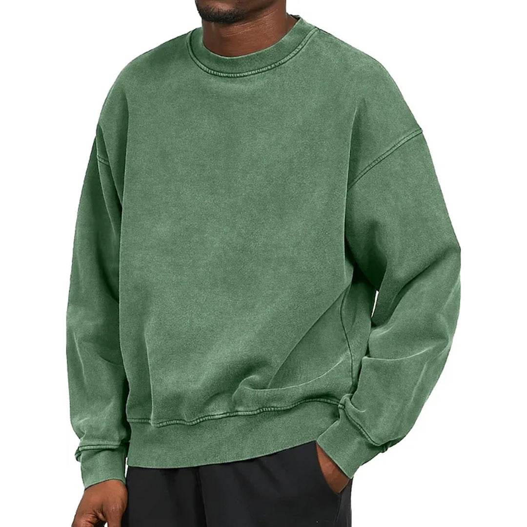 Men's Oversized Crewneck Sweatshirt with Drop Shoulders and Ribbed Cuffs