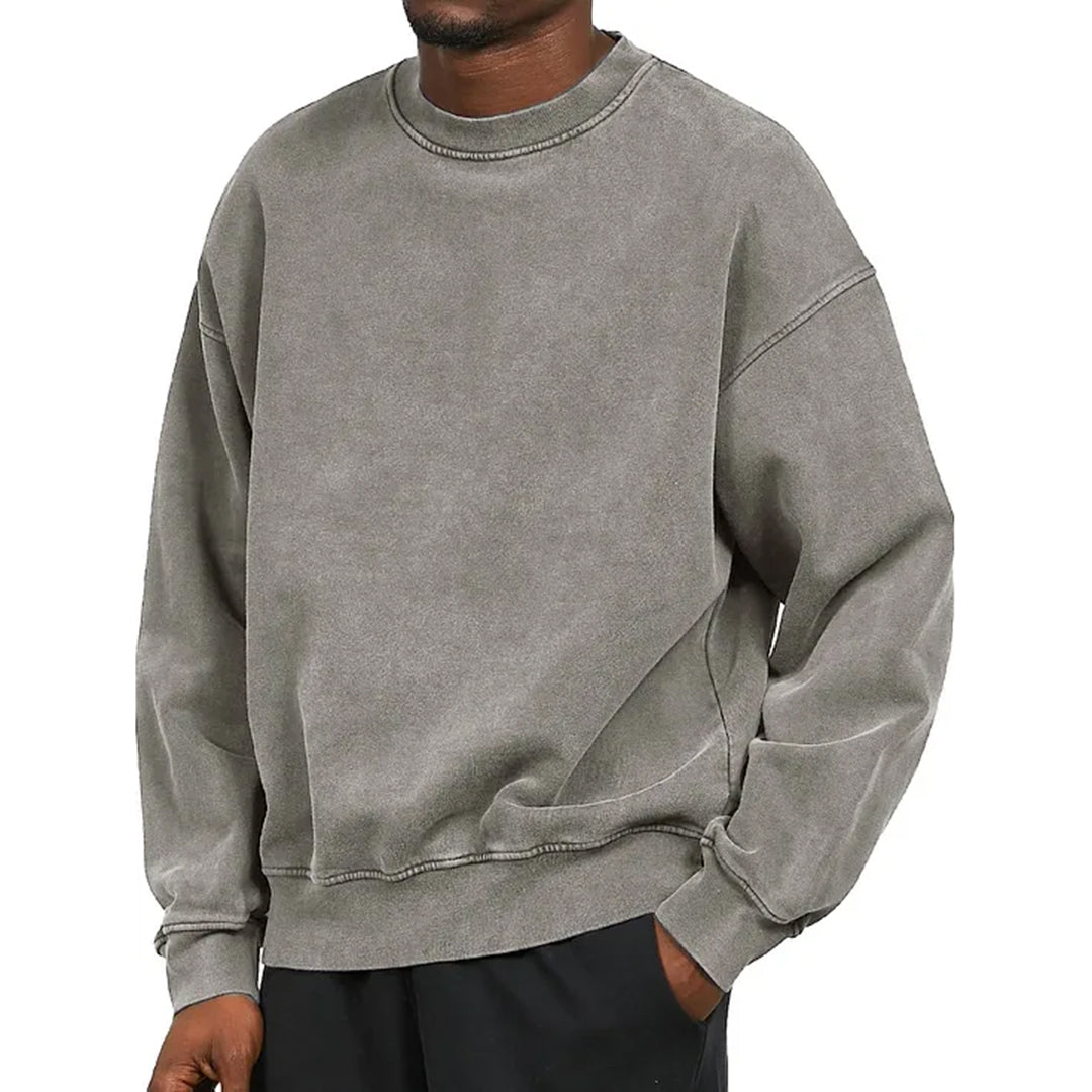 Men's Oversized Crewneck Sweatshirt with Drop Shoulders and Ribbed Cuffs