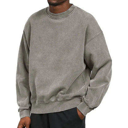 Men's Oversized Crewneck Sweatshirt with Drop Shoulders and Ribbed Cuffs