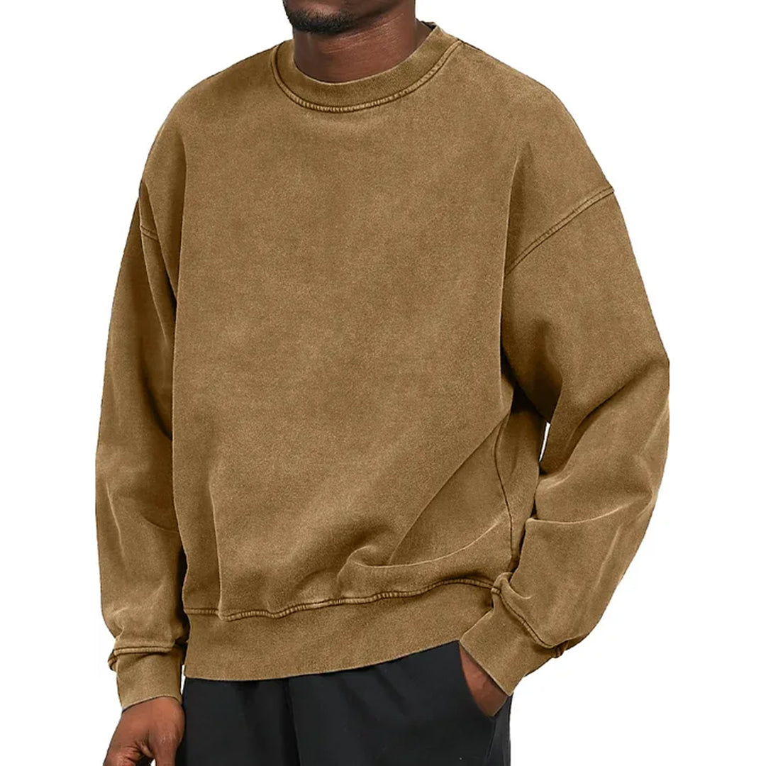 Men's Oversized Crewneck Sweatshirt with Drop Shoulders and Ribbed Cuffs