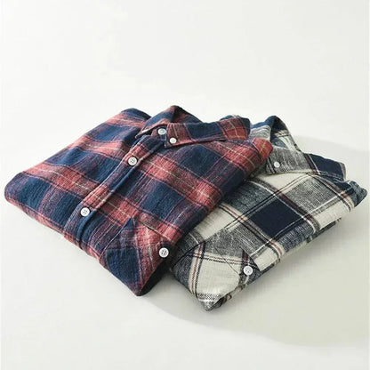 Men's Oversized Plaid Flannel Shirt with Chest Pocket and Button-Down Collar