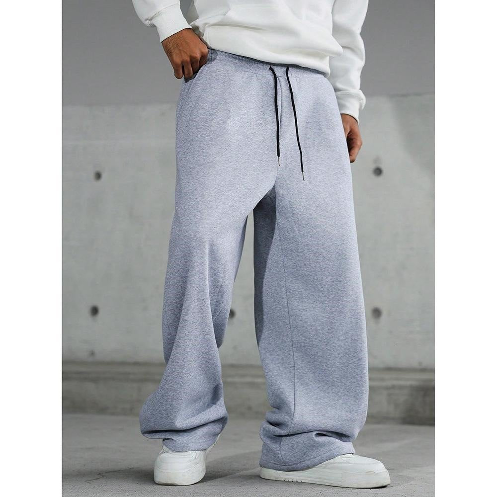 Men's Oversized Wide-Leg Fleece Sweatpants with Drawstring Waist