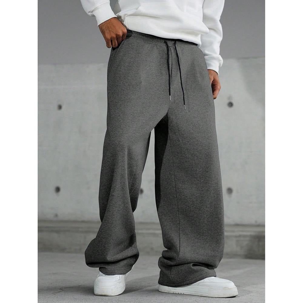 Men's Oversized Wide-Leg Fleece Sweatpants with Drawstring Waist