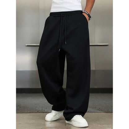 Men's Oversized Wide-Leg Fleece Sweatpants with Drawstring Waist