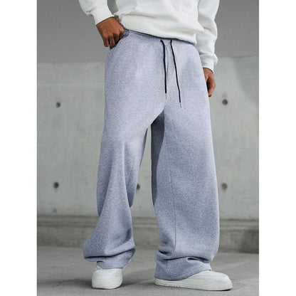 Men's Oversized Wide-Leg Fleece Sweatpants with Drawstring Waist