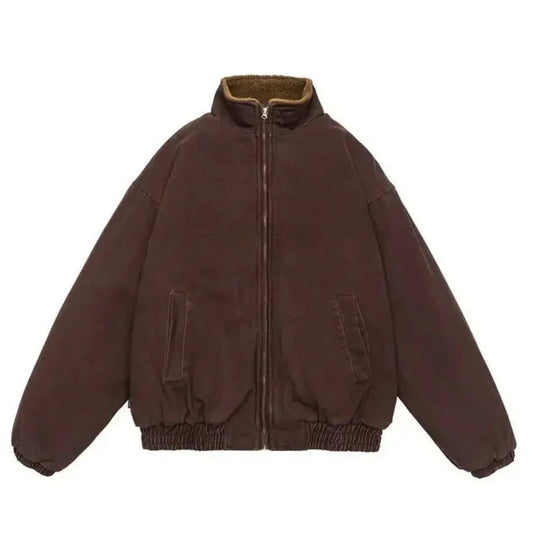 Men's Oversized Winter Jacket with Full Zip and Stand Collar