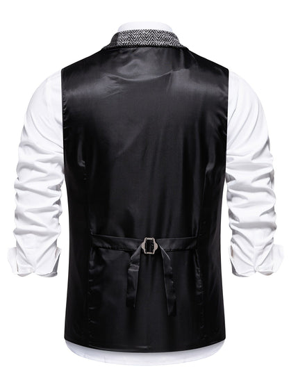 Men's Patchwork Suit Vest with Notch Lapel and Flap Pockets