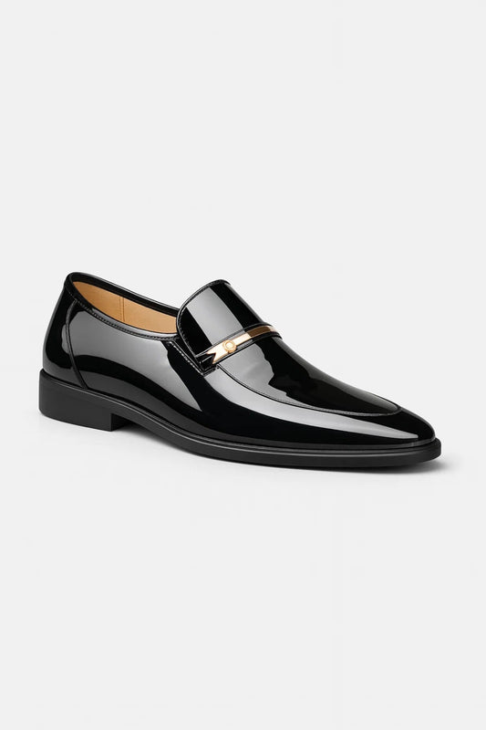 Men's Patent Loafers with Metal Bar Detail