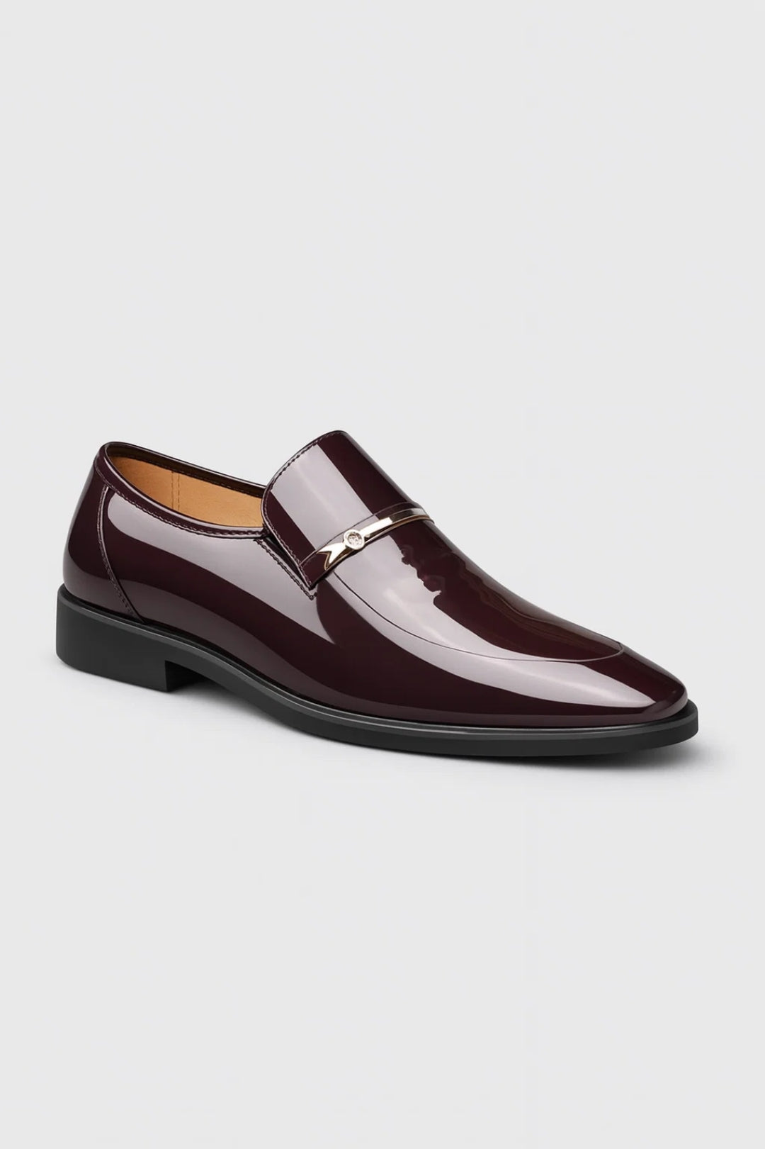 Men's Patent Loafers with Metal Bar Detail