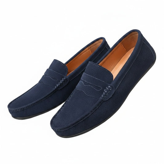 Men's Penny Loafers Slip-On with Round Toe and Flat Sole