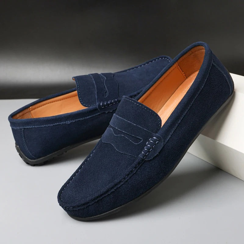 Men's Penny Loafers Slip-On with Round Toe and Flat Sole