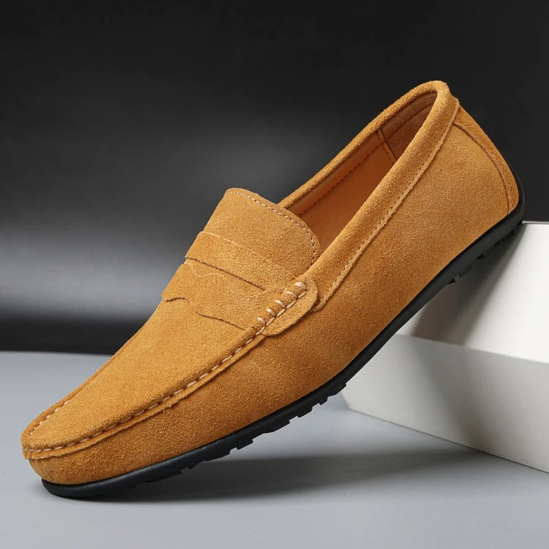 Men's Penny Loafers Slip-On with Round Toe and Flat Sole