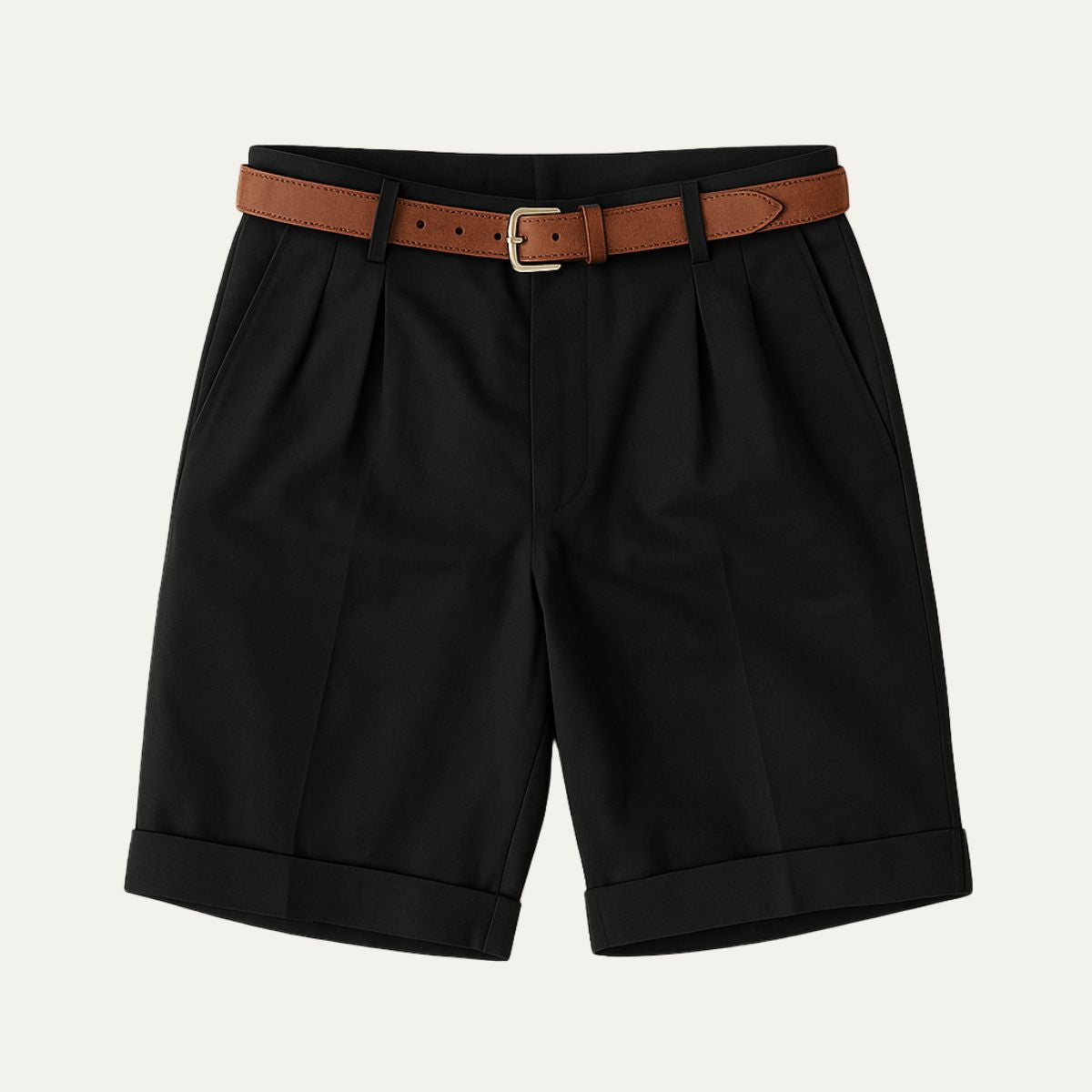 Men's Pleated Chino Shorts with Cuffed Hem and Belt Loops