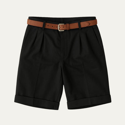 Men's Pleated Chino Shorts with Cuffed Hem and Belt Loops