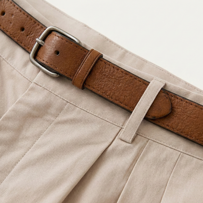 Men's Pleated Chino Shorts with Cuffed Hem and Belt Loops