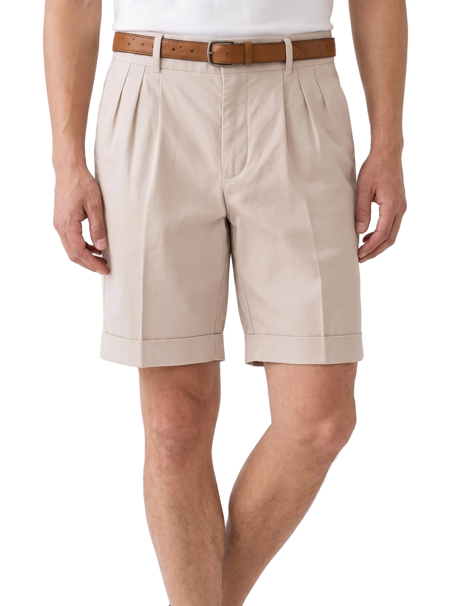 Men's Pleated Chino Shorts with Cuffed Hem and Belt Loops