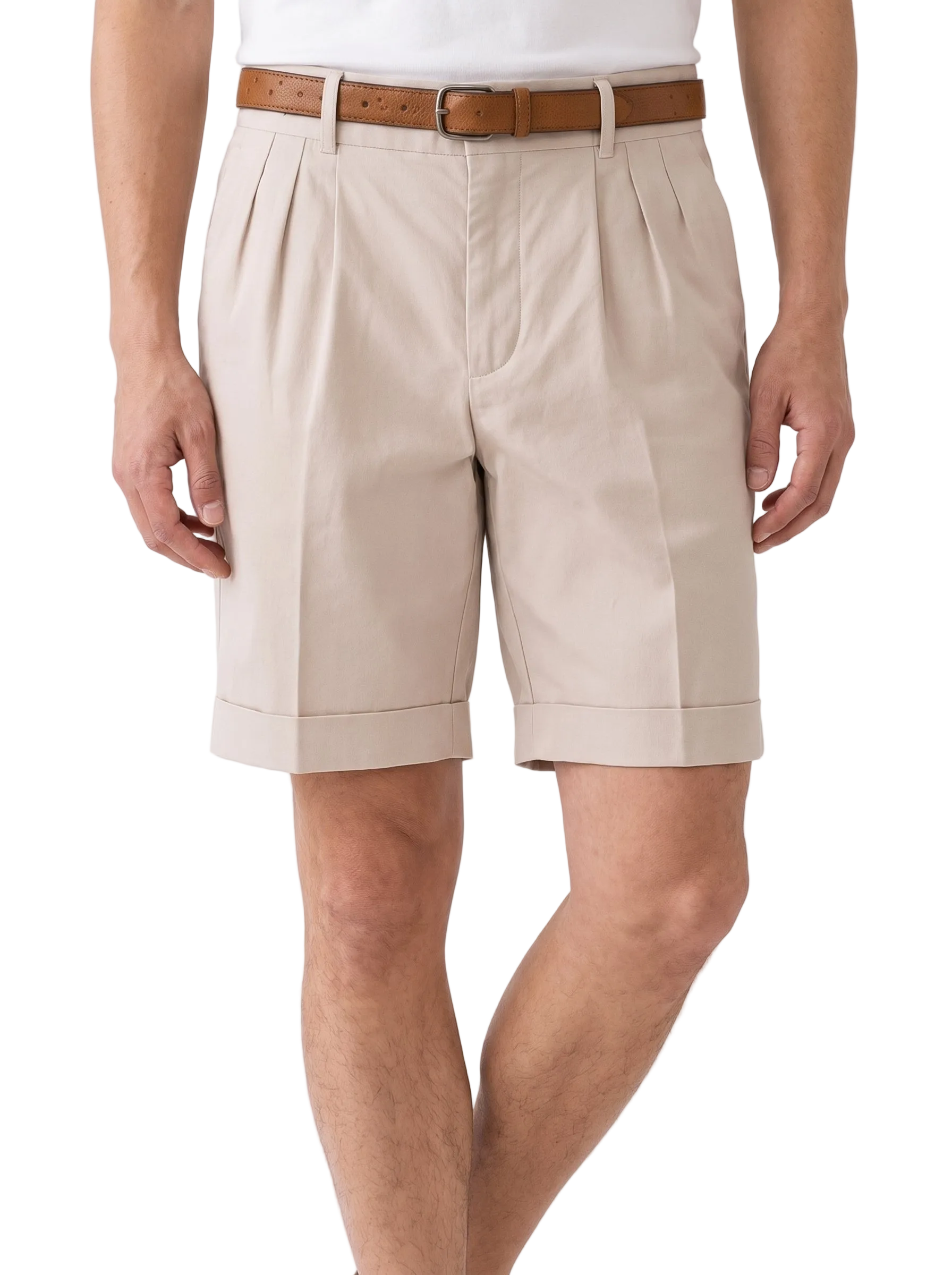 Men's Pleated Chino Shorts with Cuffed Hem and Belt Loops
