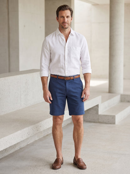 Men's Pleated Chino Shorts with Cuffed Hem and Belt Loops
