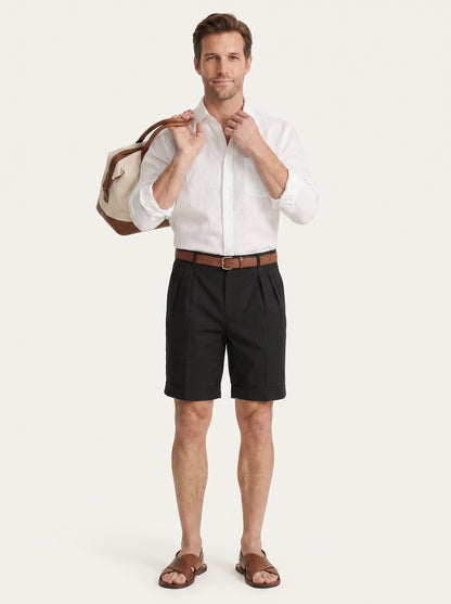 Men's Pleated Chino Shorts with Cuffed Hem and Belt Loops
