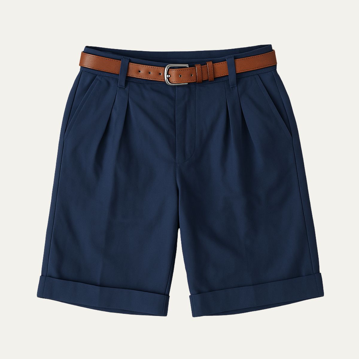 Men's Pleated Chino Shorts with Cuffed Hem and Belt Loops