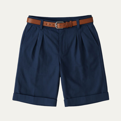 Men's Pleated Chino Shorts with Cuffed Hem and Belt Loops
