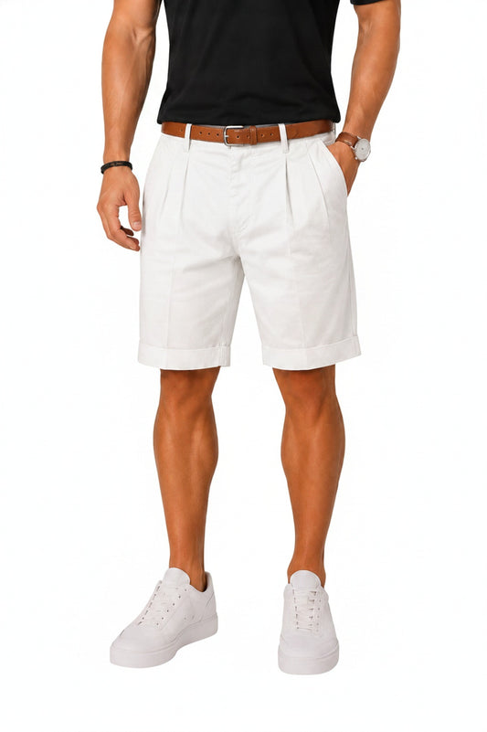 Men's Pleated Chino Shorts with Cuffed Hem and Side Pockets