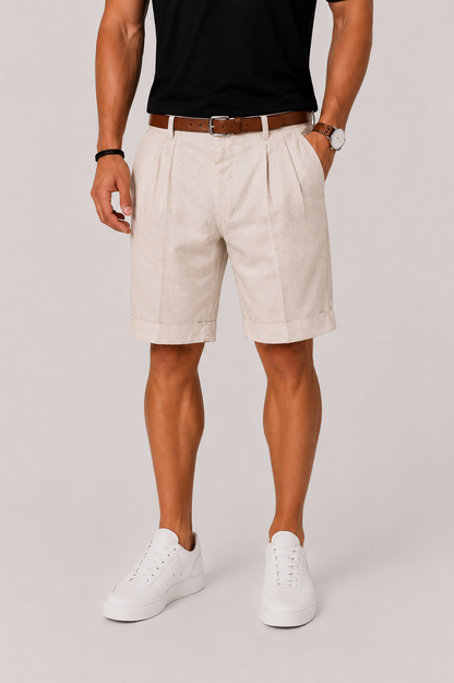 Men's Pleated Chino Shorts with Cuffed Hem and Side Pockets